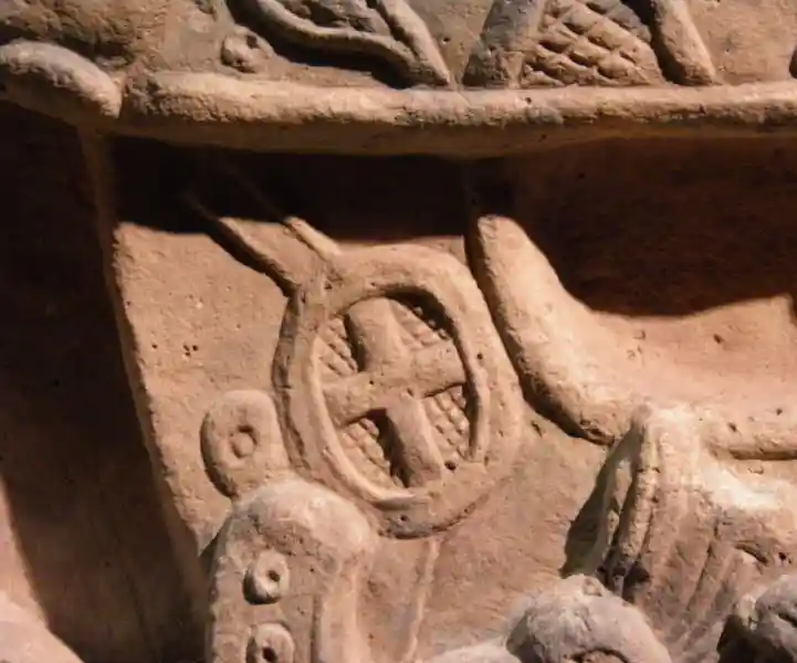 A cross inside a circle on a Mayan lintel